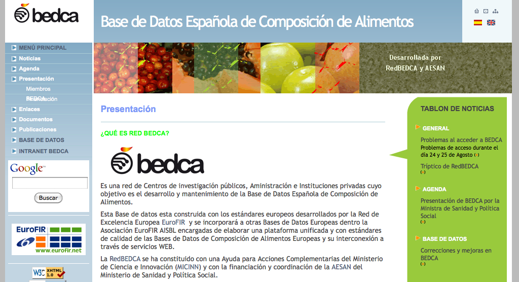 Captura de pantalla web Bedca